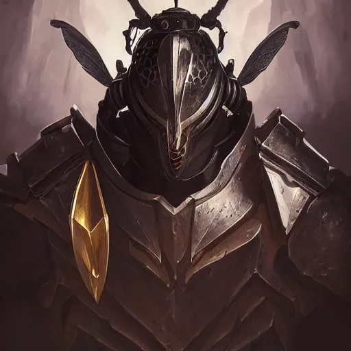 Image similar to portrait of humanoid wasp resembling a knight in black monstrous armor with two dragonfly wings, league of legends splash art, hearthstone splash art, full body shot, rule of thirds, ultrafine hyperrealistic detailed face, artgerm, greg rutkowski, trending on artstation, 8 k, intricately detailed, highly detailed