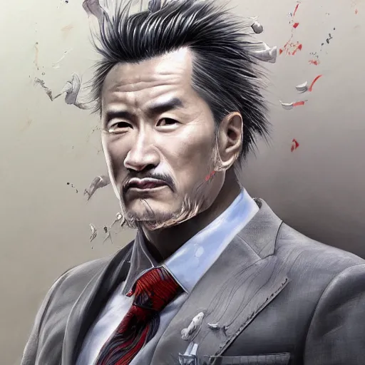 Prompt: dynamic composition, motion, ultra-detailed, incredibly detailed, a lot of details, amazing fine details and brush strokes, colorful and grayish palette, smooth, HD semirealistic anime CG concept art digital painting, watercolor oil painting of a man in suit, by a Chinese artist at ArtStation, by Huang Guangjian, Fenghua Zhong, Ruan Jia, Xin Jin and Wei Chang. Realistic artwork of a Chinese videogame, gradients, gentle an harmonic grayish colors.