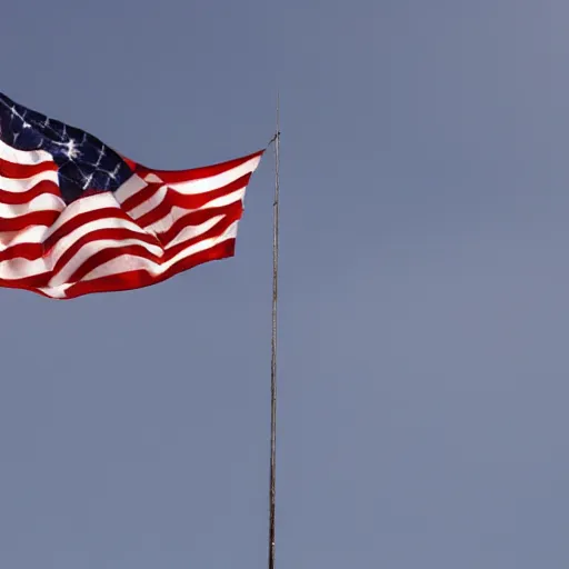 Prompt: A flag flying over a triumphant foreground. The war is over.