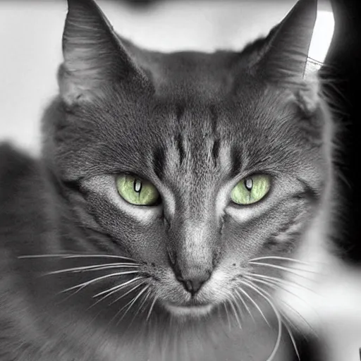 KREA - chad cat looking like Ernest Khalimov, big chin, black and white  filter, ultra hd, 8k