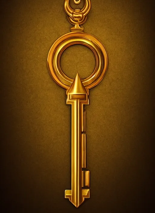 Image similar to medium shot, golden key, fantasy illustration, medieval era, blank background, studio lighting, hand - drawn digital art, 4 k, trending on artstation, symmetry