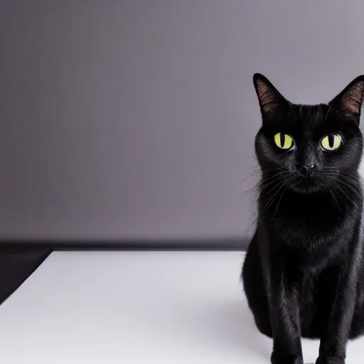 Prompt: black cat sitting in a photo studio, photorealistic