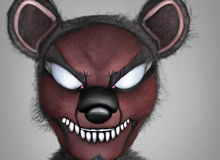 KREA - award - winning detailed concept art of a creepy clown fnaf  animatronic puppet anthropomorphic raccoon character wearing clown makeup  face paint. art by wlop on bcy. net, realistic. detailed fur