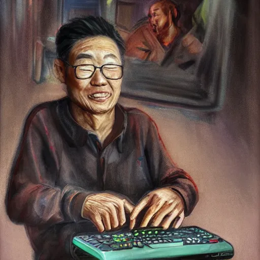 Prompt: portrait of the last living gamer by xie he