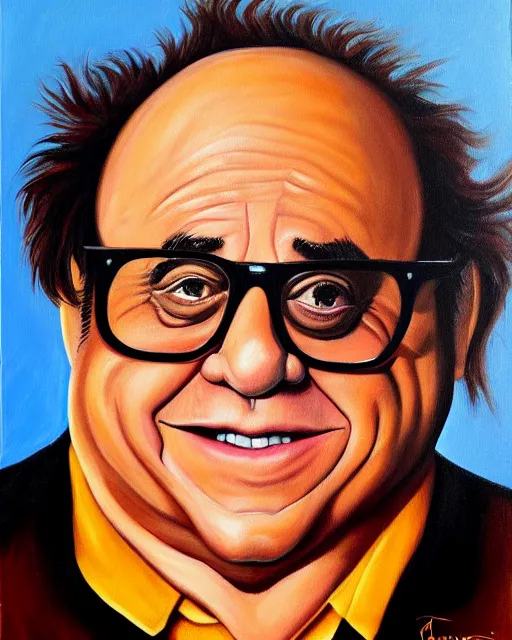 Image similar to painting portrait of danny devito as a rum ham, cartoon, warm lighting, danny devito has a rum ham body, danny devito's face on a rum ham. movie poster, trending on art station