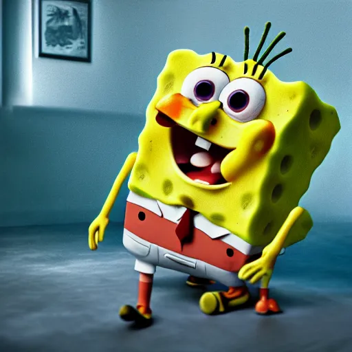 prompthunt: incredibly sad spongebob, 3 d render, melancholic