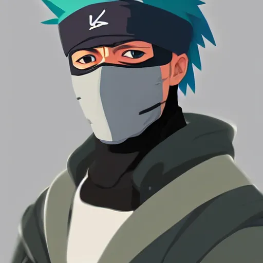 Image similar to a well designed portrait of Kakashi , detailed, realistic, sketch style, Artstation,Greg Rutkowski, 8K resolution.