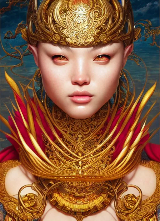 Image similar to : sango fantasy, fantasy magic, , intricate, sharp focus, illustration, highly detailed, digital painting, concept art, matte, Artgerm and Paul lewin and kehinde wiley, masterpiece