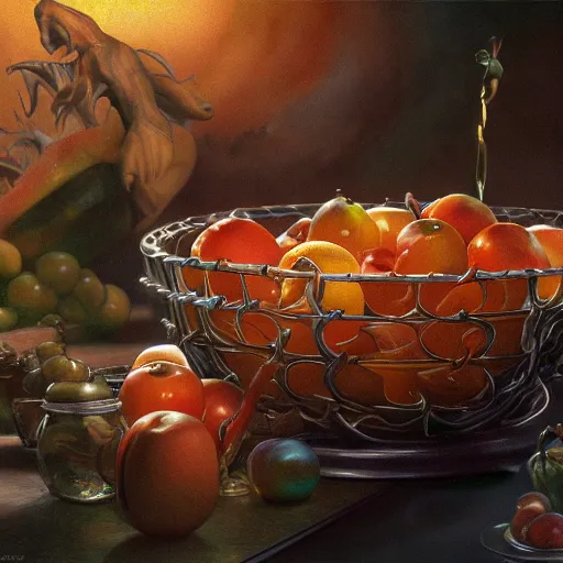 Prompt: photorealistic fruits basket in hell, detailed, centered, digital painting, artstation, concept art, donato giancola, joseph christian leyendecker, wlop, boris vallejo, breathtaking, 8 k resolution, extremely detailed, beautiful, establishing shot, artistic, hyperrealistic, beautiful face, octane render, cinematic lighting, dramatic lighting, masterpiece