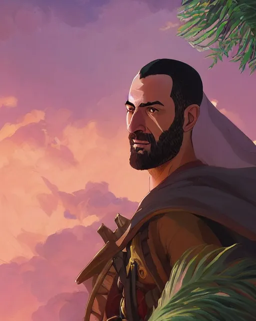 Image similar to portrait of karim benzema as a spanish conquistador in a jungle, by rhads, makoto shinkai and lois van baarle, studio ghibli color scheme, highly detailed, rim light, cinematic lighting, illustration, art, octane render, very coherent, cinematic, hyper realism, high detail, 8 k