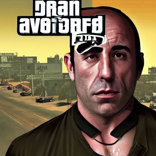 Prompt: joe rogan gta 5 cover art