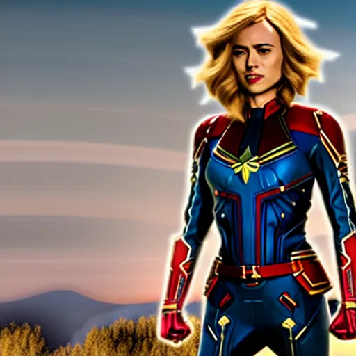 Prompt: film still of Scarlett Johansson as Captain Marvel in Captain Marvel