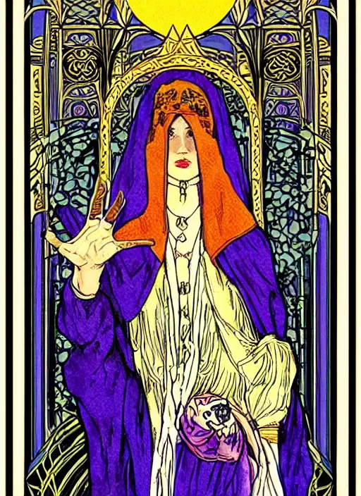 Prompt: high priestess tarot card, major arcana, art nouveau