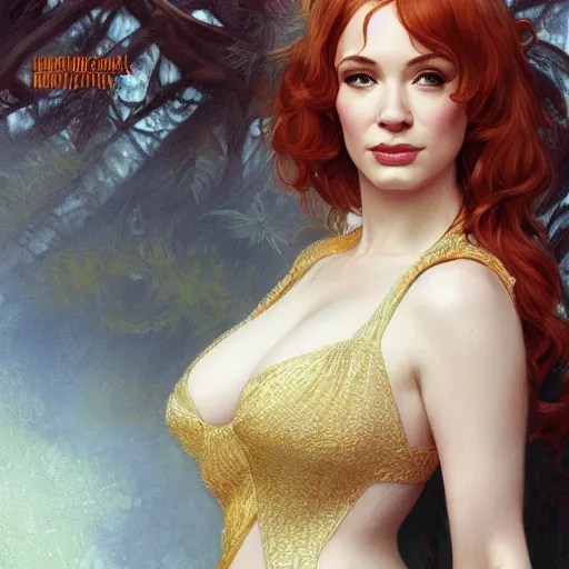 Image similar to christina hendricks on the cover of sports illustrated 1 9 6 5,, intricate, elegant, highly detailed, digital painting, artstation, concept art, matte, sharp focus, illustration, hearthstone, art by artgerm and greg rutkowski and alphonse mucha