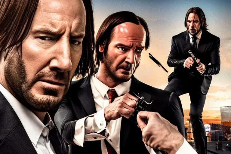 Prompt: film still of saul goodman from better call saul fighting john wick in the new john wick movie