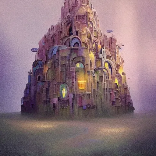 Prompt: a beautiful place. digital artwork by vincent bons, michael whelan, beeple, remedios varo and gerardo dottori. grainy and rough. interesting pastel colour palette. beautiful light. oil and water colour based on high quality render. retro.