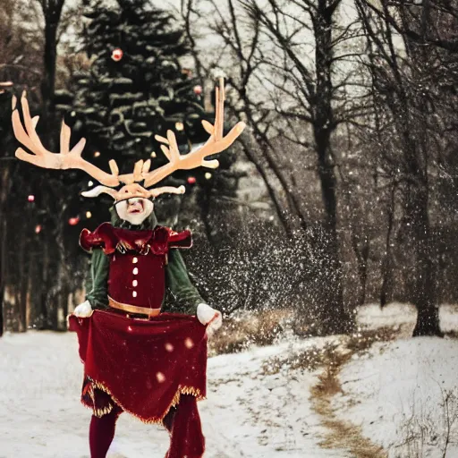 Image similar to person cosplaying as reindeer 85mm photography