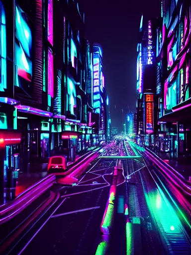 Image similar to A magnificent dark neon futuristic cyberpunk city bustling street at night made in cinema4d, masterpiece, hyper realistic, extreme details, cinematic