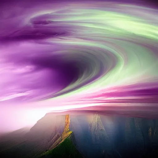 Image similar to amazing photo of a purple tornado in the sky by marc adamus, beautiful dramatic lighting