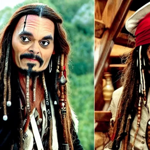 Image similar to mr bean as jack sparrow