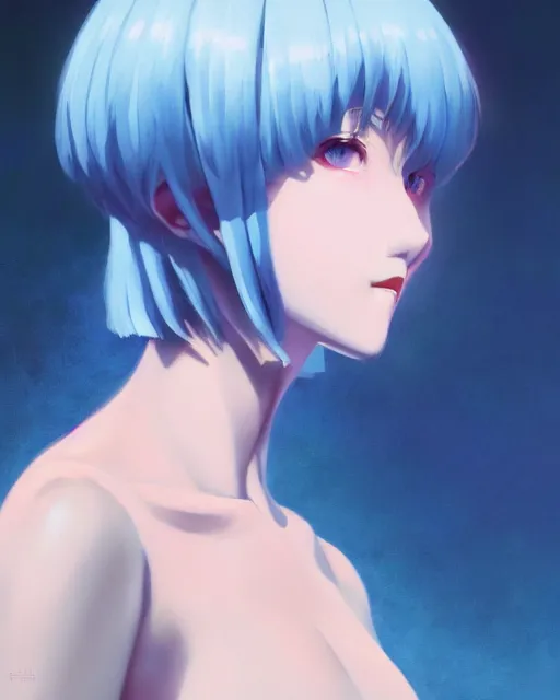 Image similar to A ultradetailed beautiful panting of Rei Ayanami, Oil painting, by Ilya Kuvshinov, GUWEIZ and Makoto Shinkai