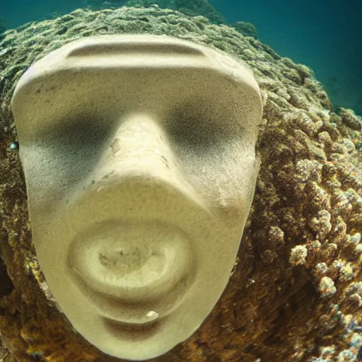 Prompt: giant head underwater