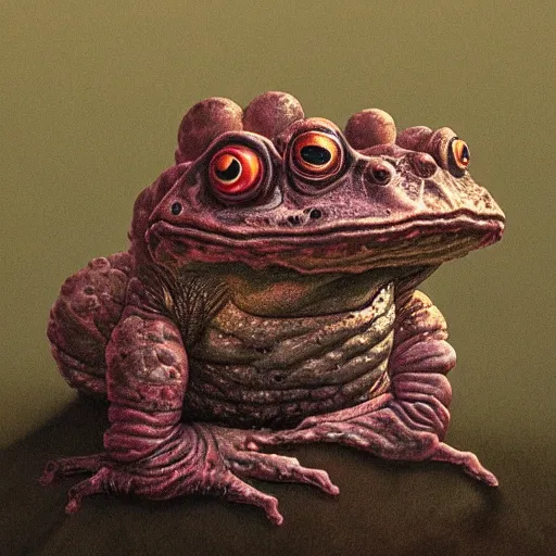 Image similar to A large scary Toad in the style of Beksinski