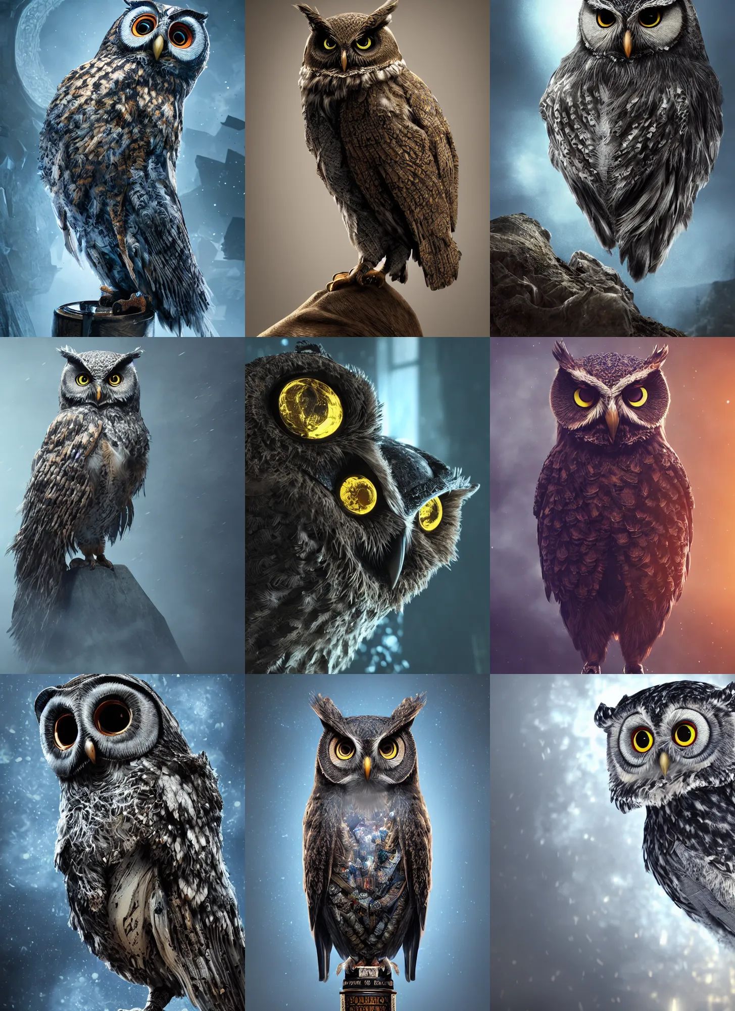 Prompt: sherlock holmes owl, intricate detail, volumetric lighting, epic composition, hyper detailed, ultra realistic, sharp focus, octane render, volumetric, ray tracing, sense of awe, swirling mist, blue moon