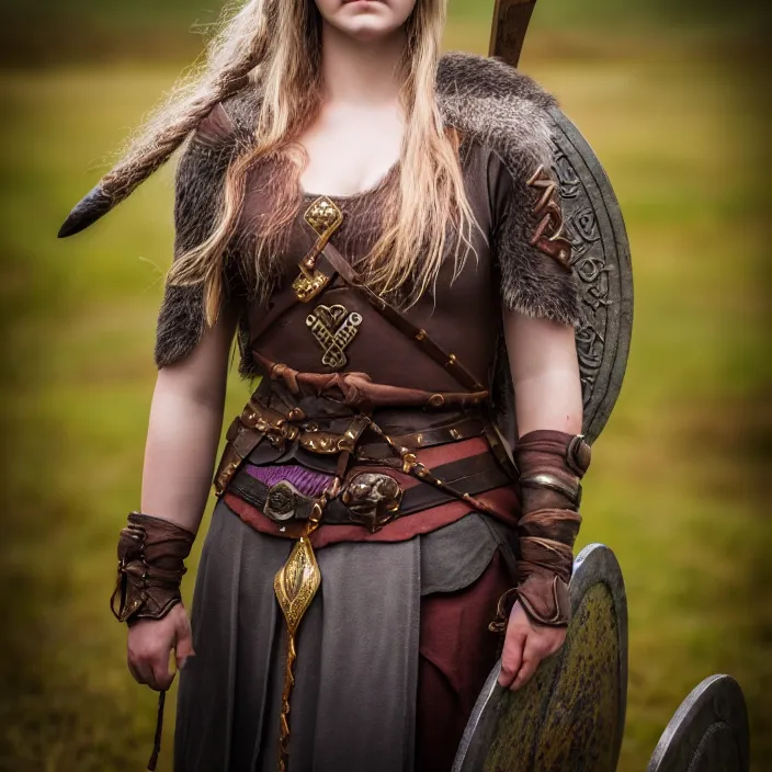 Image similar to full body photograph of a beautiful!!!! viking queen. extremely detailed. dslr. 5 0 mm.