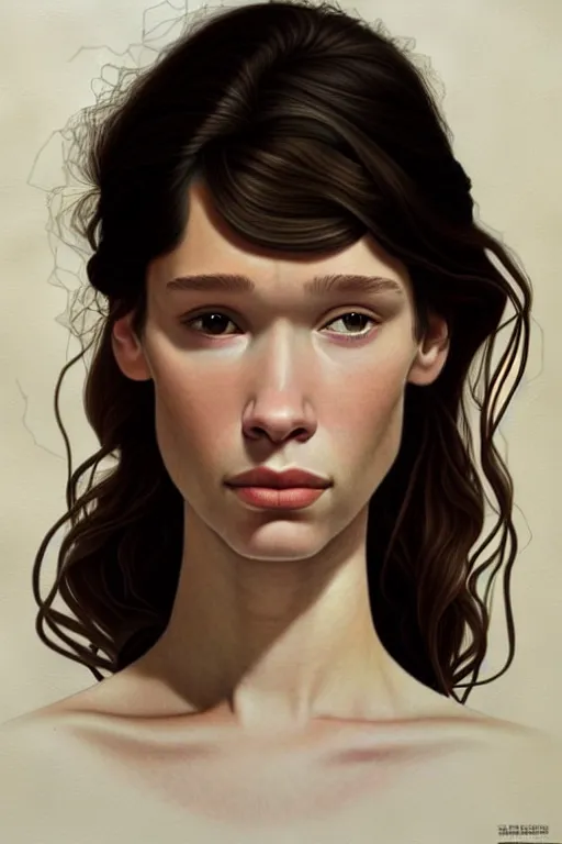 Image similar to a gallery artwork by Phil noto of Astrid berges frisbey; proportional face; beautiful face; lithe; wistful; symmetrical features