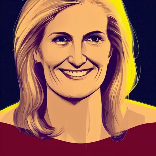 Image similar to smiling, happy, beautiful, intelligent, powerful helle thorning, loving eyes, fully clothed, wise, beautiful, dramatic lighting, sharp focus, art deco patterns by stanley artgerm, retro futurism, dramatic lighting, trending on artstation, flat colour, geometric curves, gradient filter