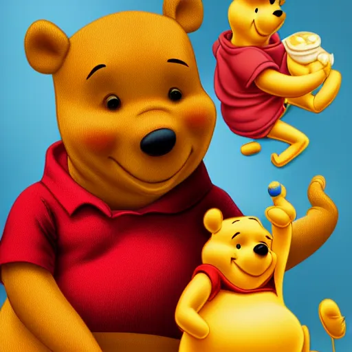 Image similar to winnie the pooh if he was a real person. studio photography.