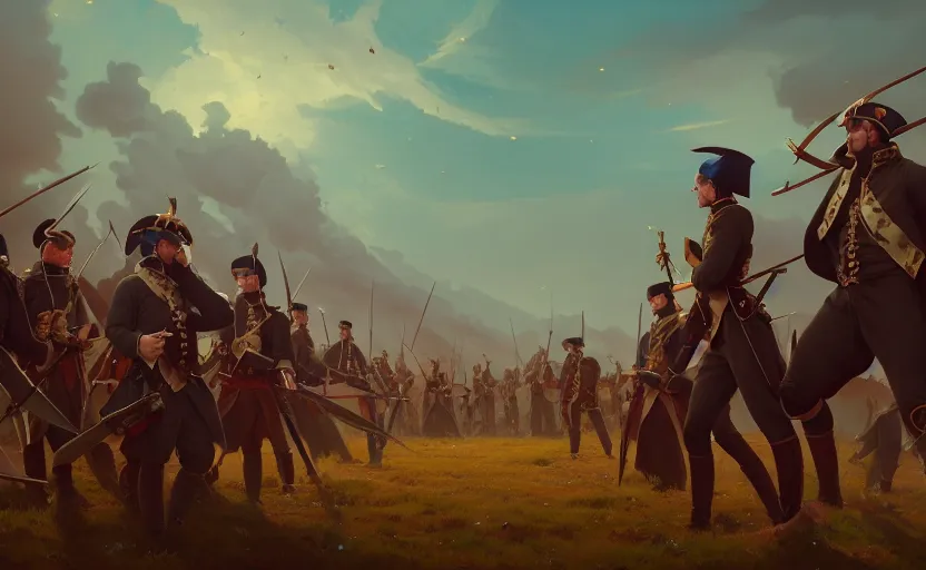 Image similar to highly detailed surreal vfx portrait of napoleonic wars, stephen bliss, unreal engine, greg rutkowski, loish, rhads, beeple, makoto shinkai and lois van baarle, ilya kuvshinov, rossdraws, tom bagshaw, global illumination, detailed and intricate environment