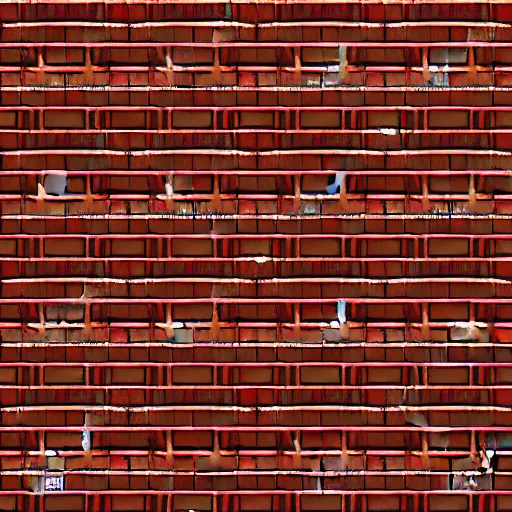 Prompt: seamless repeating symmetrical pattern of red brick, 8k video game repeating texture, call of duty style