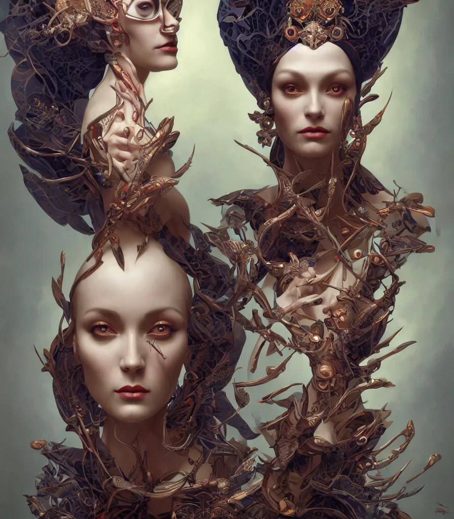 Prompt: symmetry!! the portrait of the absurdly beautiful woman, octane render, symmetrical face, full body!! maximalist details, octane render, trending in cgsociety, a beautiful painting by gerald brom, peter mohrbacher, sophie anderson