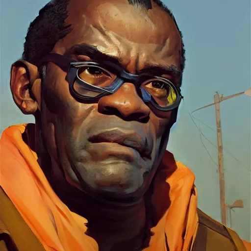 Image similar to greg manchess portrait painting of trevor phillips as overwatch character, medium shot, asymmetrical, profile picture, organic painting, sunny day, matte painting, bold shapes, hard edges, street art, trending on artstation, by huang guangjian and gil elvgren and sachin teng