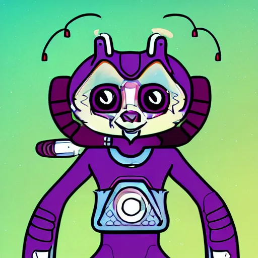 Prompt: cute cyborg racoon cyperpunk cartoon aesthetic