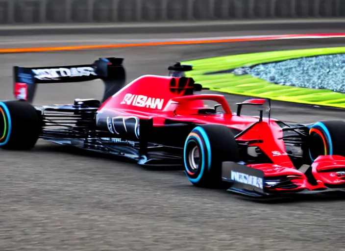 Image similar to live action photo of the 2 0 2 1 f 1 nissan micral car,, 8 k, hdr, sports photography