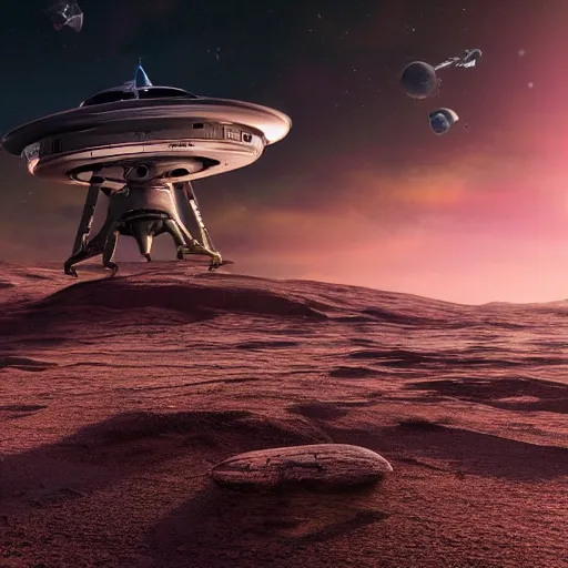 Image similar to photography of a scifi spaceship landing on an alien candy planet hyperrealistic, ultra realistic, realistic, highly detailed, epic, HD quality, 8k resolution