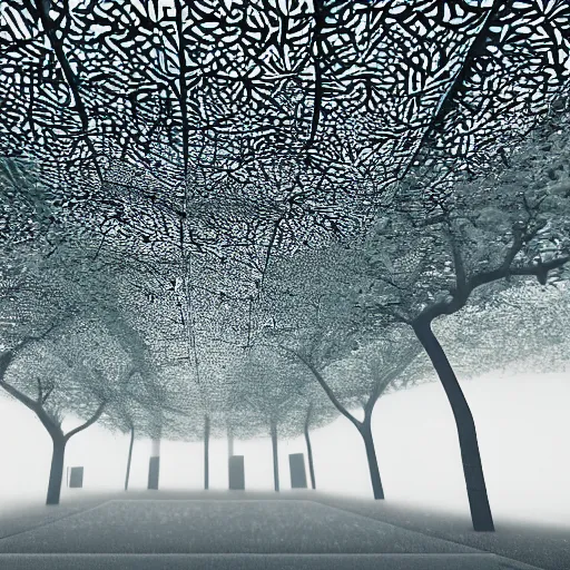 Image similar to Photo of trees standing under a transparent roof, hyper realistic, cinematic, 8k, hyper detailed.