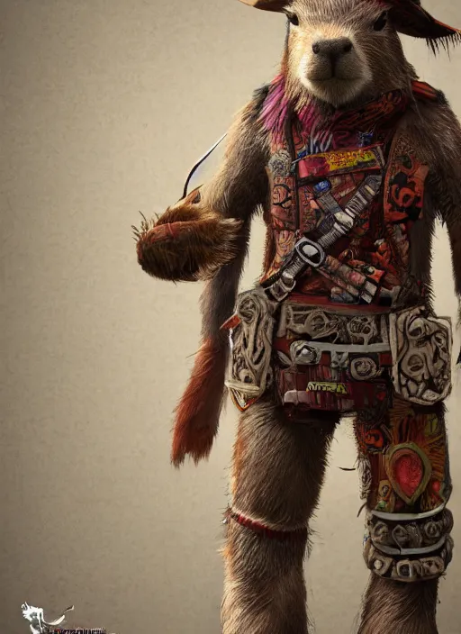 Prompt: detailed full body concept art illustration 35mm photography of an anthropomorphic capybara cowboy in full intricate clothing, biomutant, ultra detailed, digital art, octane render, 4K