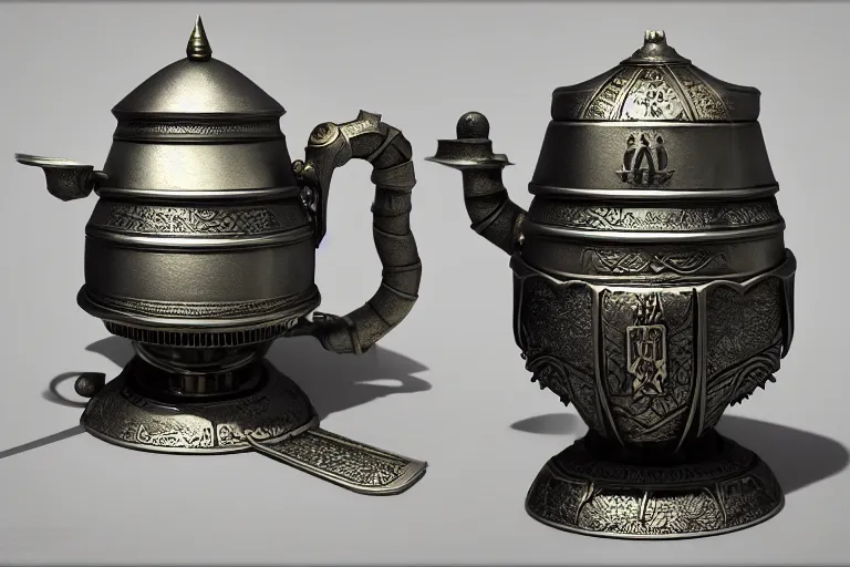 Image similar to a very detailed concept art lord of the rings samovar, trending on artstation, digital art, 4 k, hyper realistic, octane render, sharp focus