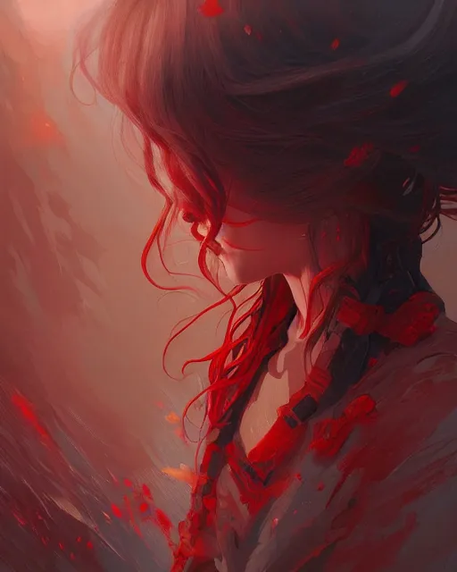 Image similar to emily rajtkowski, lake, red, flames everywhere, highly detailed, digital painting, artstation, concept art, smooth, sharp focus, illustration, art by artgerm and greg rutkowski and alphonse mucha