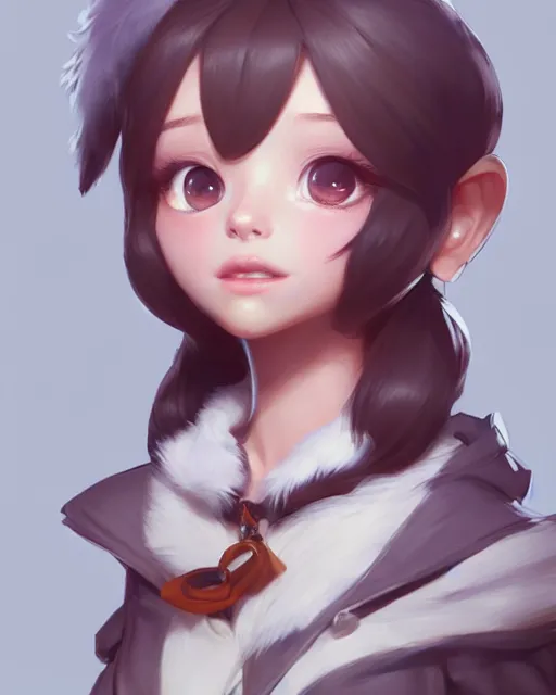 Image similar to character concept art of a cute young female anthropomorphic furry | | cute - fine - face, pretty face, key visual, realistic shaded perfect face, fine details by stanley artgerm lau, wlop, rossdraws, james jean, andrei riabovitchev, marc simonetti, and sakimichan, trending on artstation