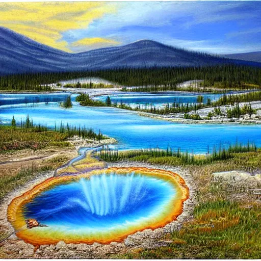 Image similar to dragon emerging from a hotspring at yellowstone national park, highly detailed oil painting