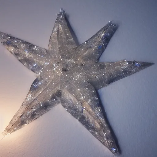 Image similar to star made of ice, christmas lights in the background