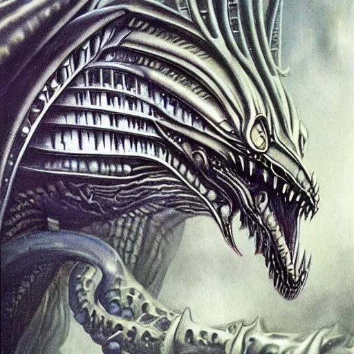 Image similar to an alien dragon by HR Giger