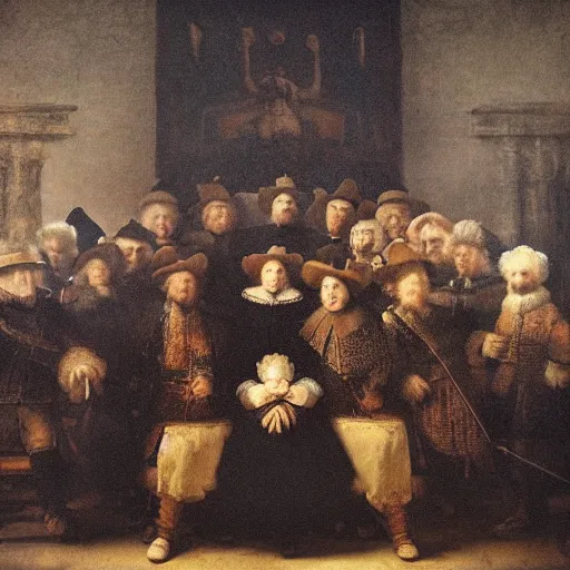 Prompt: class photo by rembrandt