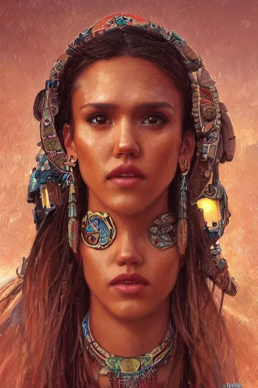 Image similar to Jessica Alba portrait, Aztec, Mayan, fantasy, elegant, intricate, by Stanley Artgerm Lau, greg rutkowski, thomas kindkade, alphonse mucha, loish, norman Rockwell