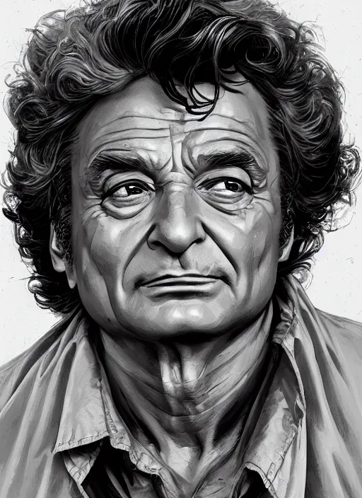 Image similar to Peter Falk as Columbo as a Ghostbuster, intricate, elegant, highly detailed, centered, digital painting, artstation, concept art, smooth, sharp focus, illustration, artgerm, donato giancola, Joseph Christian Leyendecker, WLOP, Artgerm